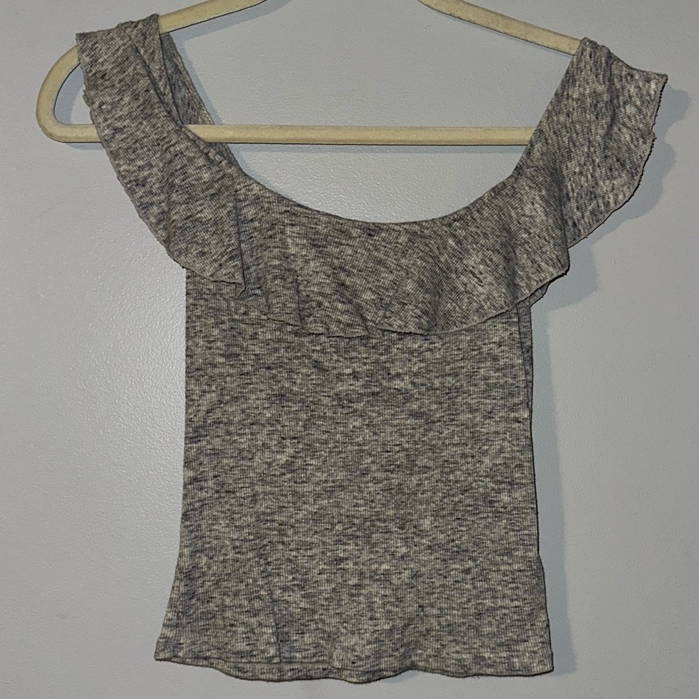 Free People Heathered Gray Ruffle Top